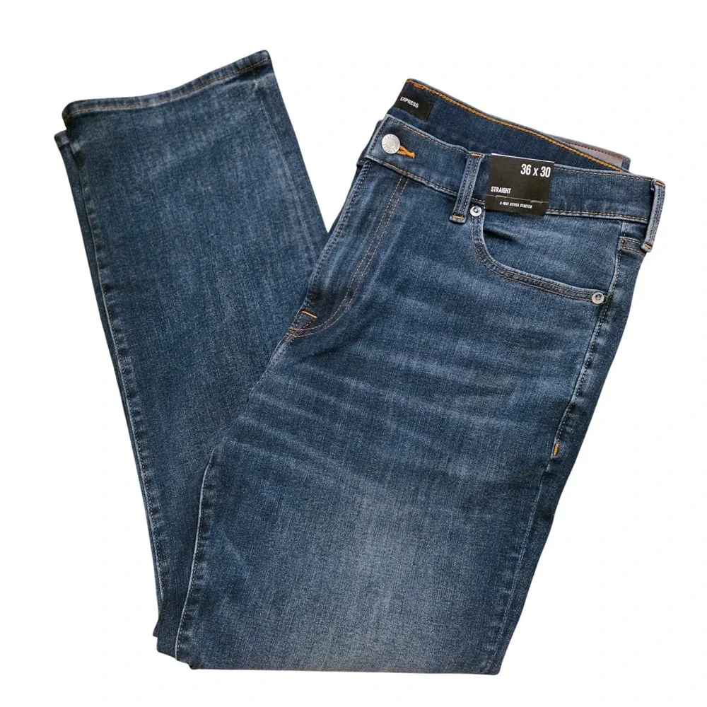 Express Mens Straight Leg 4-Way Hyper Stretch Jeans Dark Wash 36x30 NWT